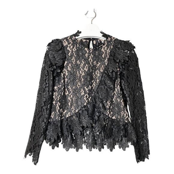 Saylor Jasmyn Long Sleeve Coated Lace Top Black - Picture 2 of 13